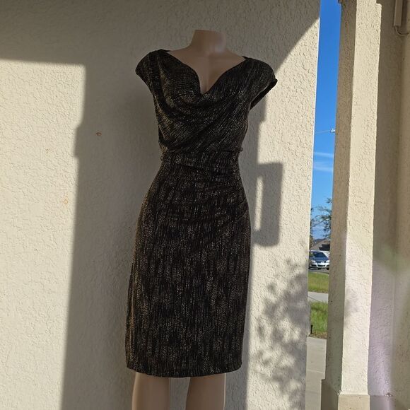 BRAND NEW ANNE KLEIN DRAPERS NECK SEQUINS EMBELLISHED KNEE-LENGTH DRESS - Picture 5 of 12